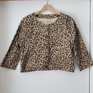 Encuentro Leopard Print Crop Denim Jacket NWOT